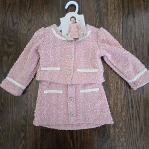 Toddler Pink Tweed Jacket & Skirt Set Size 2T